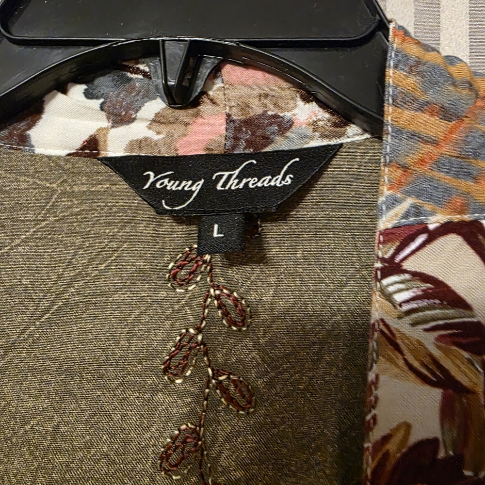 Boho Patchwork Open Front Jacket - Olive Multi - Picture 2 of 5